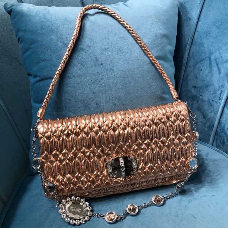 MIU MIU Metallic Rose Gold Top Handle Bag 417