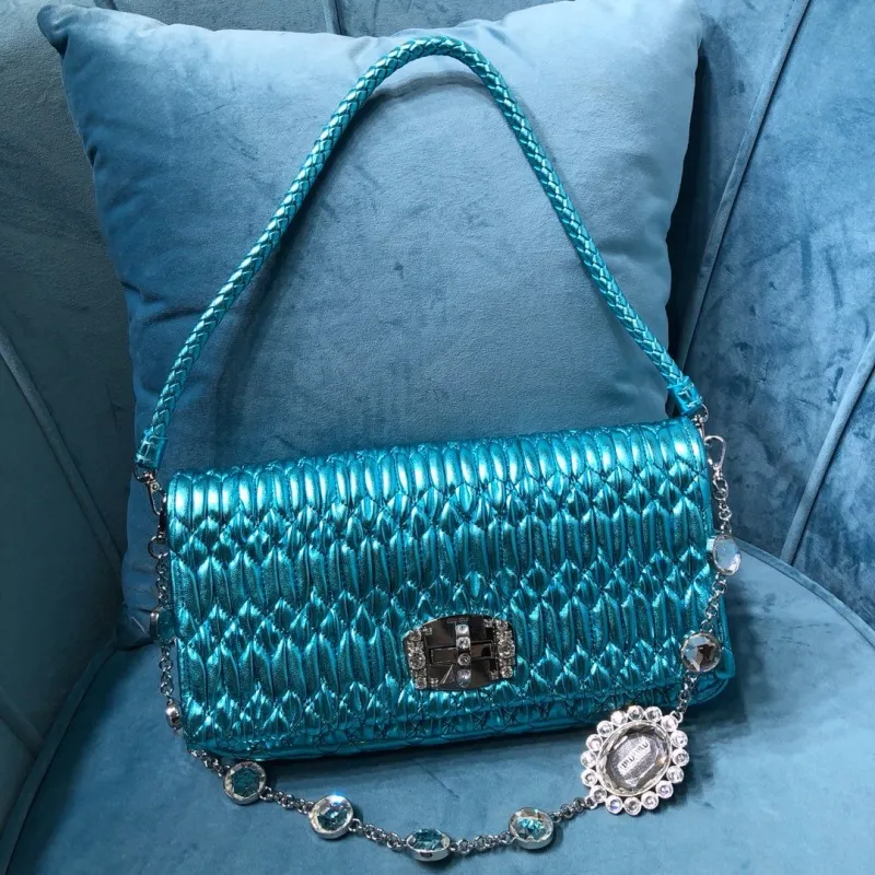 MIU MIU Metallic Turquoise Top Handle Bag 418