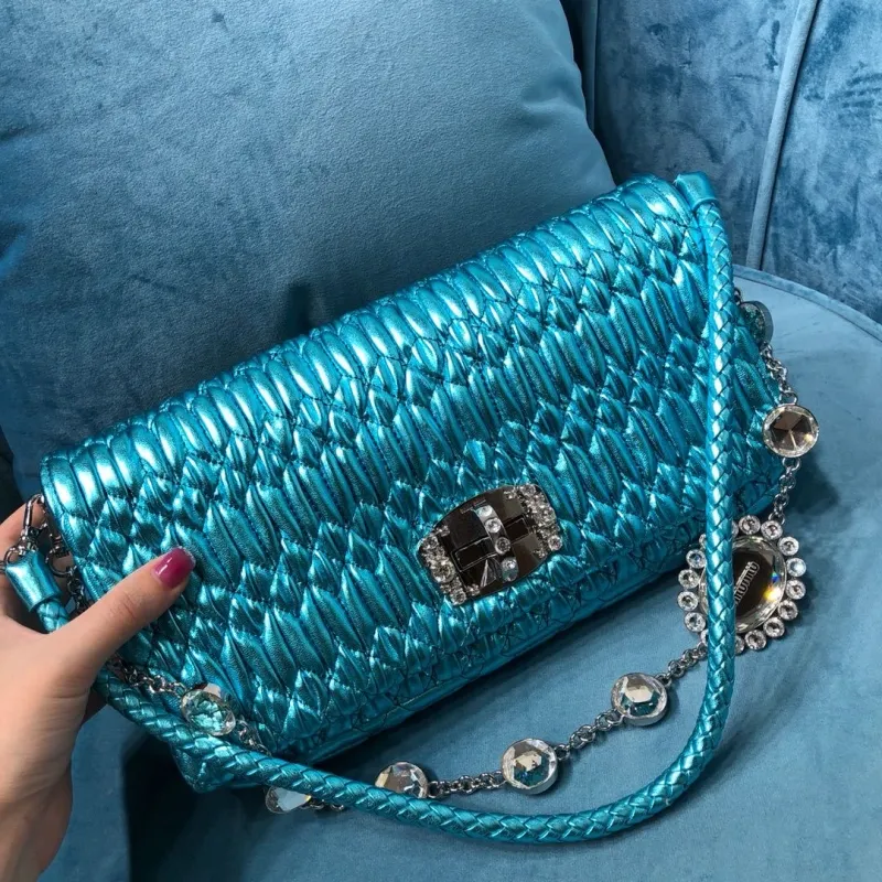 MIU MIU Metallic Turquoise Top Handle Bag 418 - Image 9