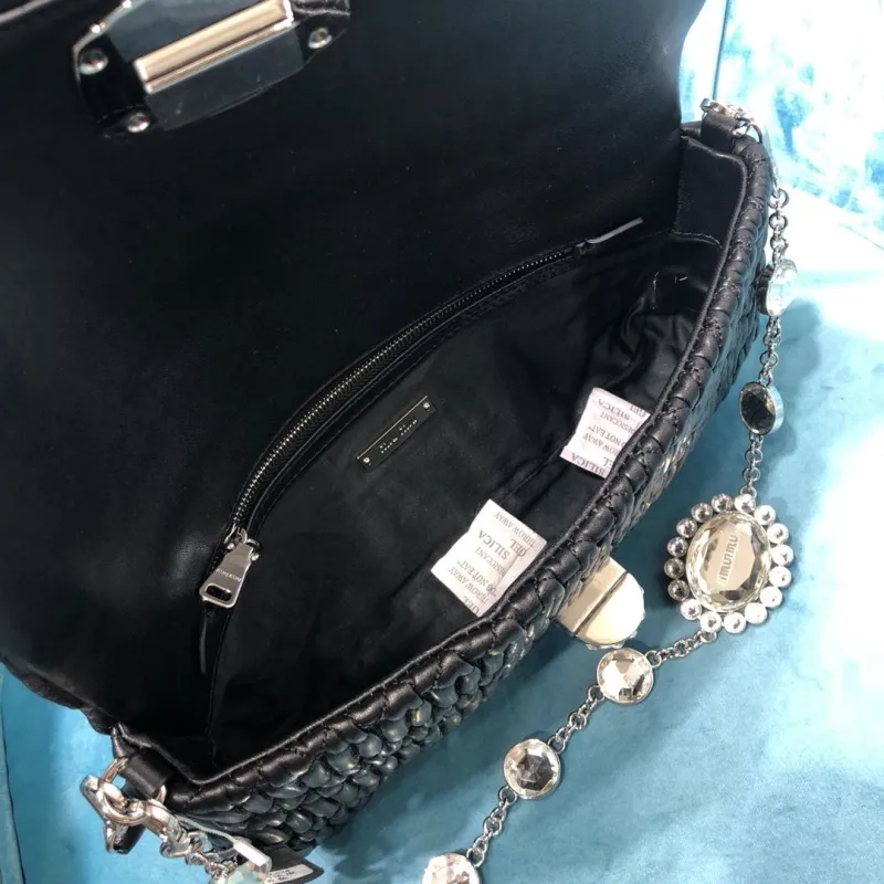 Miu Miu Black Crystal Embellished Top Handle Bag 419 - Image 8