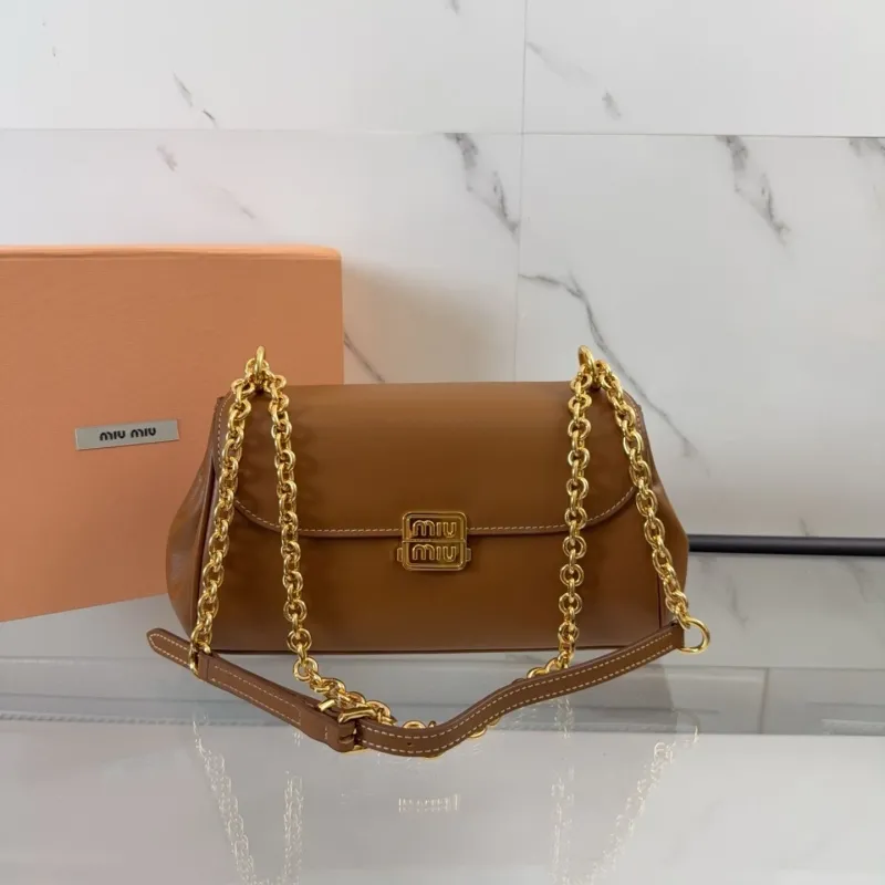 Miu Miu Brown Leather Chain Shoulder Bag 426