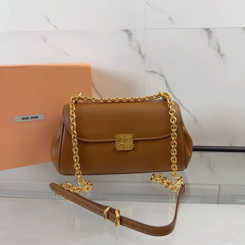 Miu Miu Brown Leather Chain Shoulder Bag 426 - Image 9