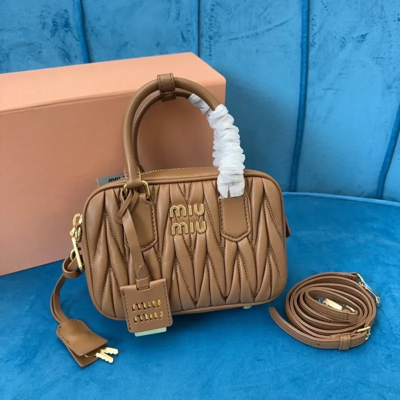 Miu Miu Brown Matelassé Top Handle Crossbody Bag