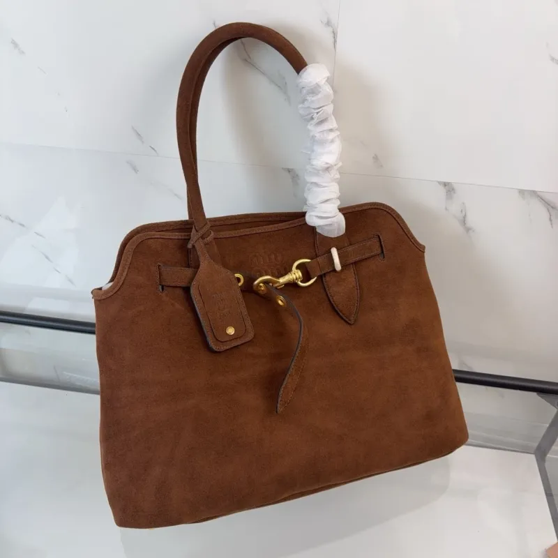 MIU MIU Brown Suede Top Handle Bag 460 - Image 6