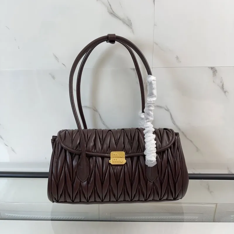 Miu Miu Dark Brown Matelassé Top Handle Bag 465