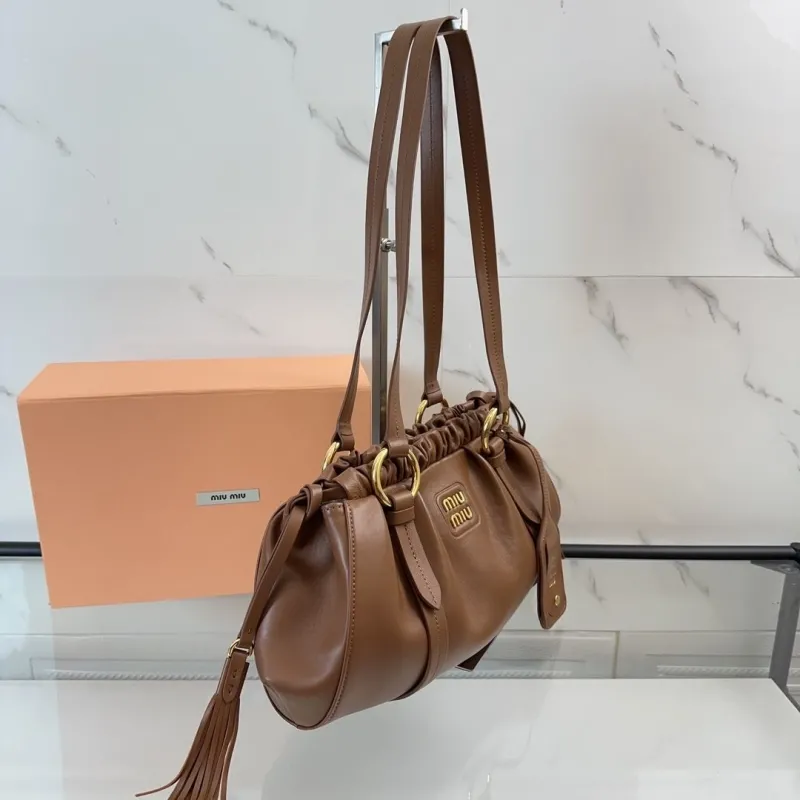 Miu Miu Brown Leather Drawstring Top Handle Bag 470 - Image 3