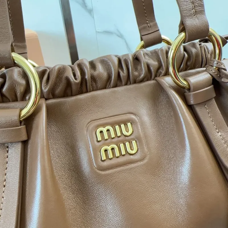 Miu Miu Brown Leather Drawstring Top Handle Bag 470 - Image 4