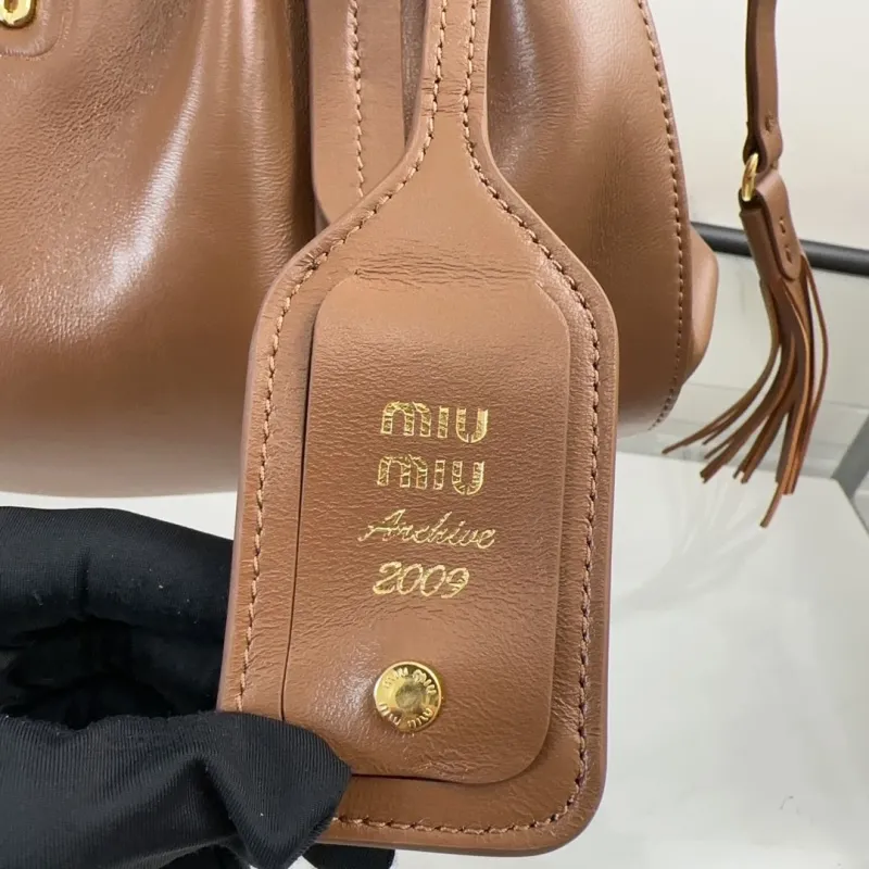 Miu Miu Brown Leather Drawstring Top Handle Bag 470 - Image 5