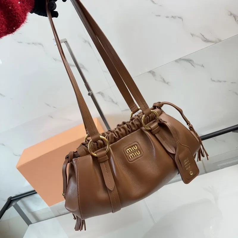 Miu Miu Brown Leather Drawstring Top Handle Bag 470 - Image 6
