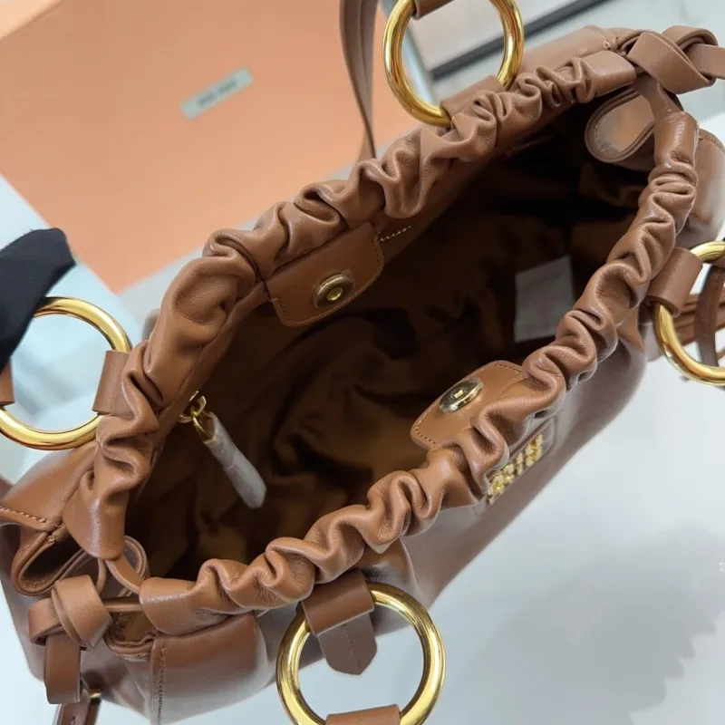 Miu Miu Brown Leather Drawstring Top Handle Bag 470 - Image 8
