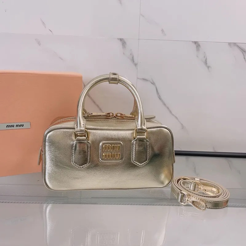Miu Miu Gold Leather Top Handle Crossbody Bag