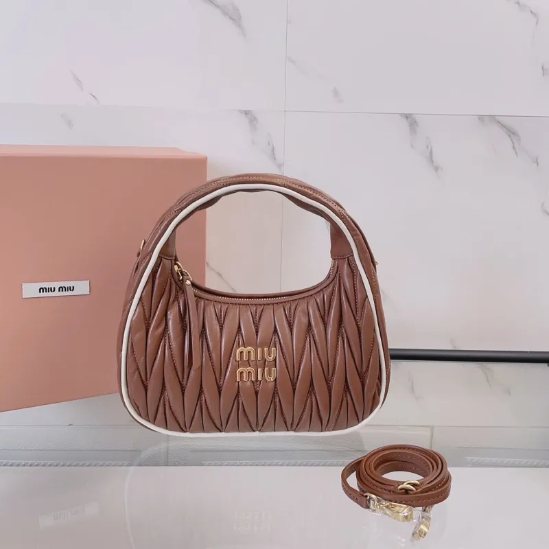 Miu Miu Brown Matelassé Top Handle Hobo Bag with Strap