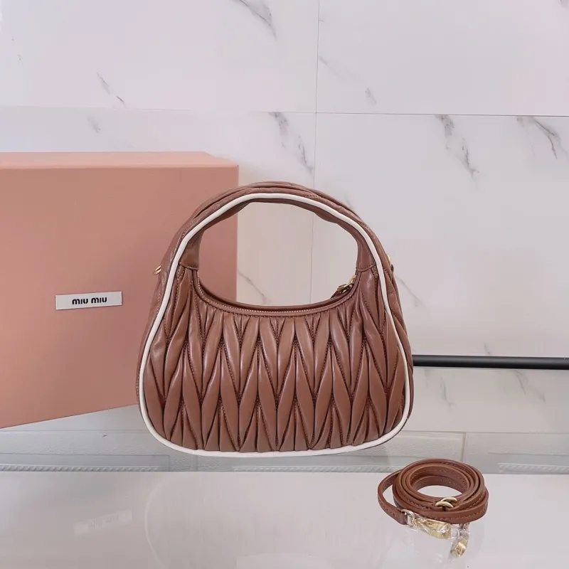 Alternative view of Miu Miu Brown Matelassé Top Handle Hobo Bag with Strap