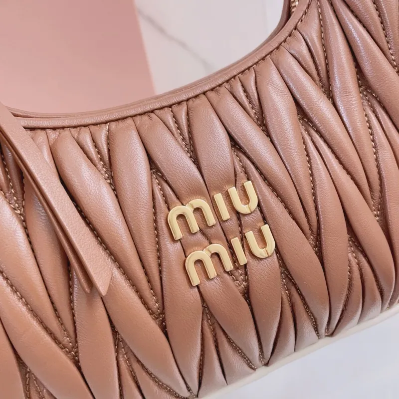 Miu Miu Brown Matelassé Top Handle Hobo Bag with Strap - Image 4
