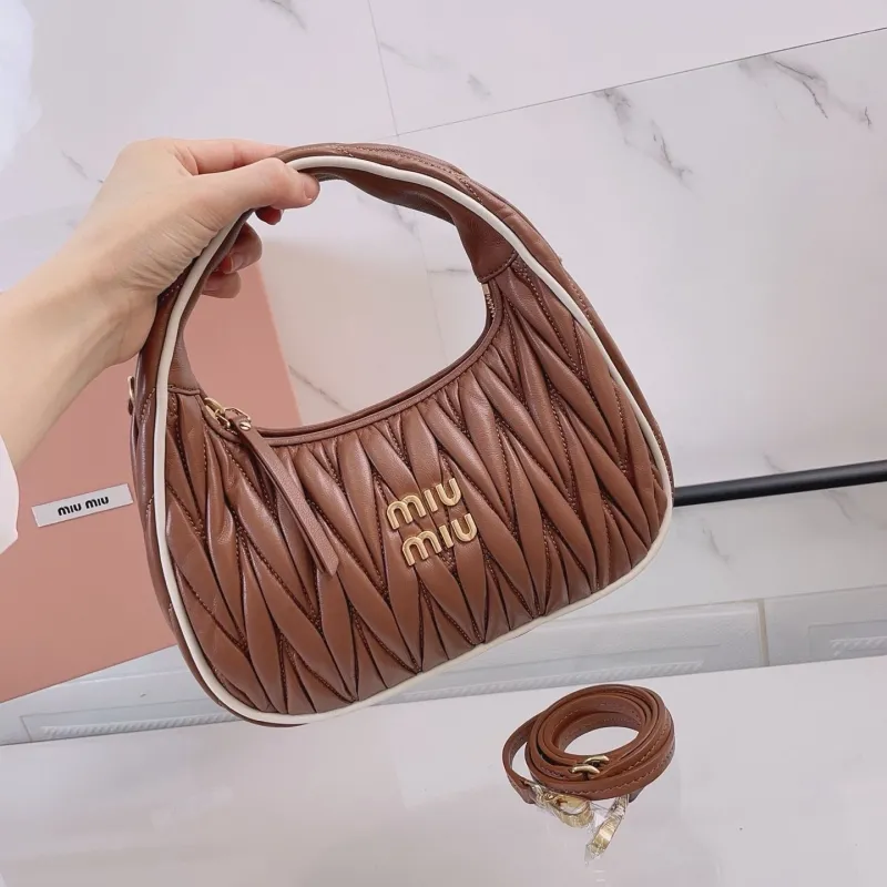 Miu Miu Brown Matelassé Top Handle Hobo Bag with Strap - Image 5