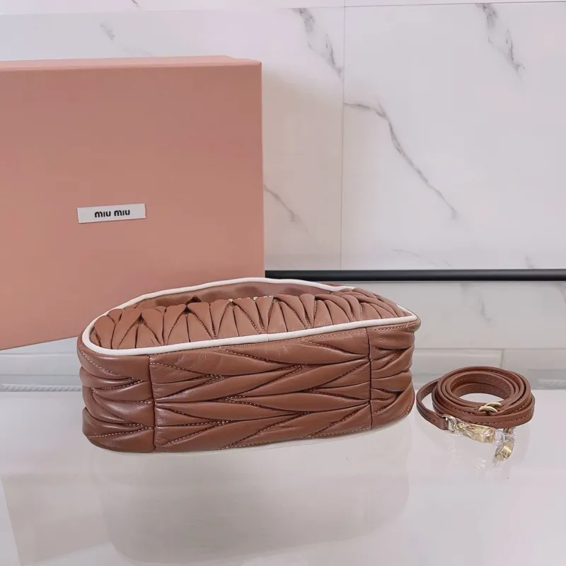 Miu Miu Brown Matelassé Top Handle Hobo Bag with Strap - Image 6