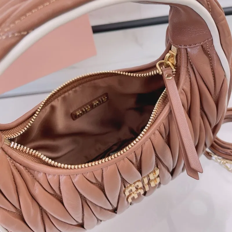 Miu Miu Brown Matelassé Top Handle Hobo Bag with Strap - Image 7