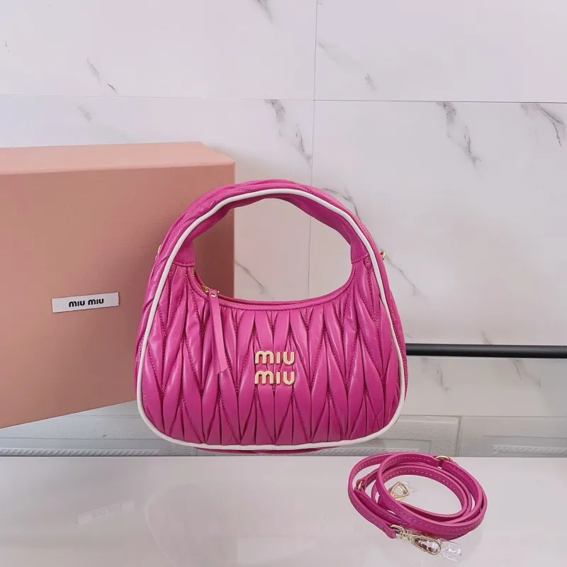 Miu Miu Fuchsia Pink Matelassé Top Handle Bag with Strap