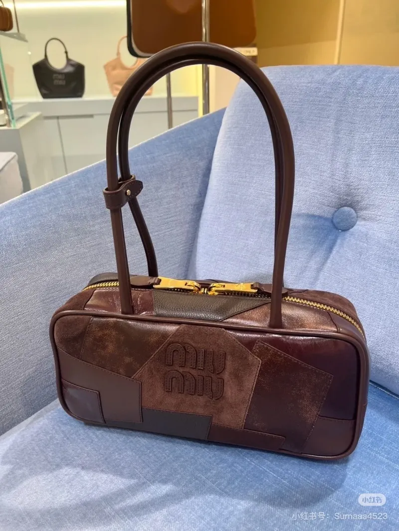 Miu Miu Brown Patchwork Top Handle Bag 481 - Image 9