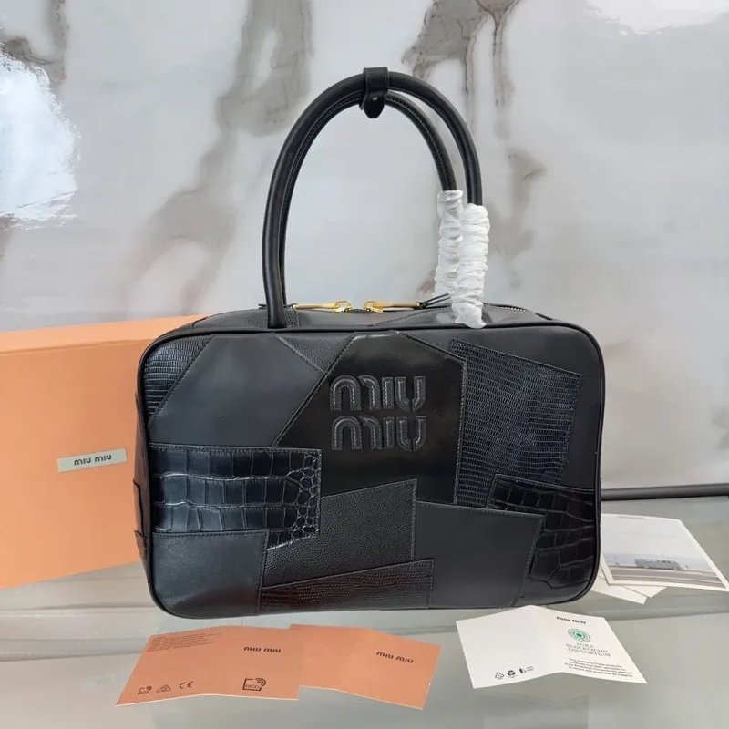 Miu Miu Black Patchwork Top Handle Bag 493
