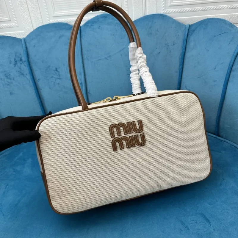 MIU MIU Beige Canvas Top Handle Bag 494 - Image 6