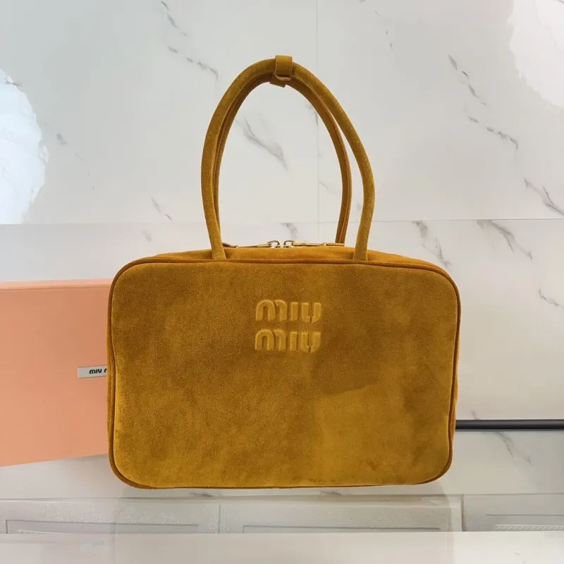 Alternative view of Miu Miu Mustard Suede Top Handle Bag with Mini Pouch