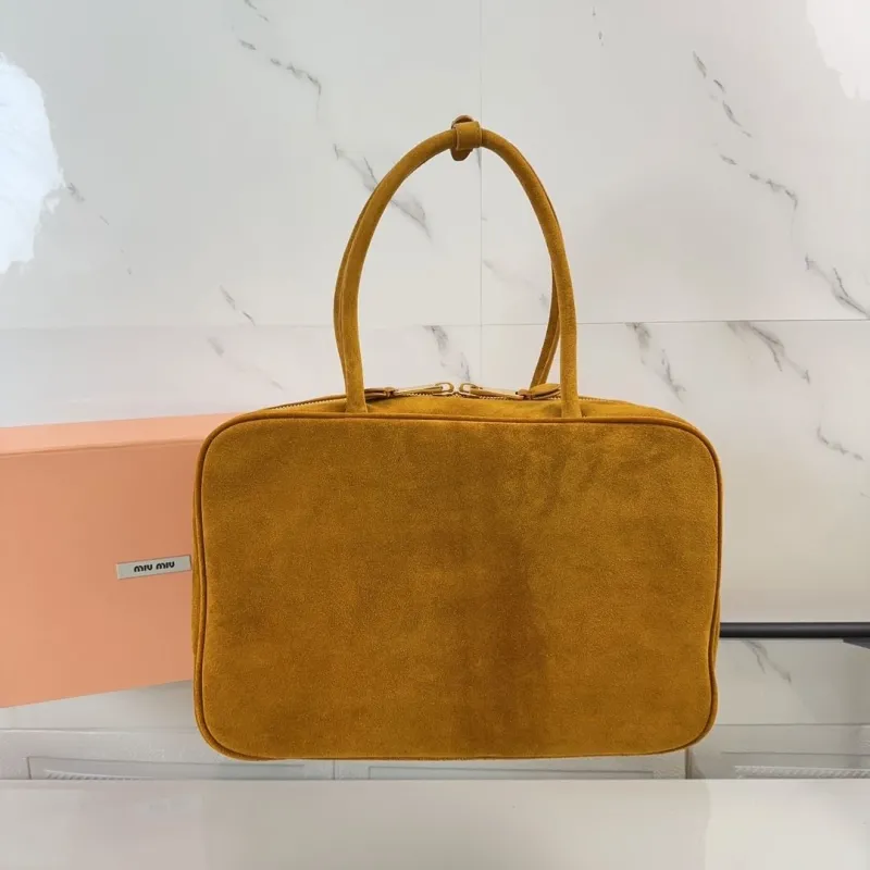 Miu Miu Mustard Suede Top Handle Bag with Mini Pouch - Image 4