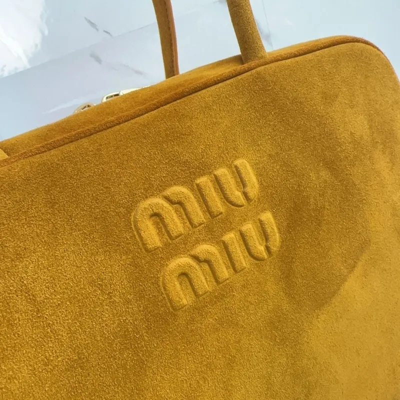 Miu Miu Mustard Suede Top Handle Bag with Mini Pouch - Image 5