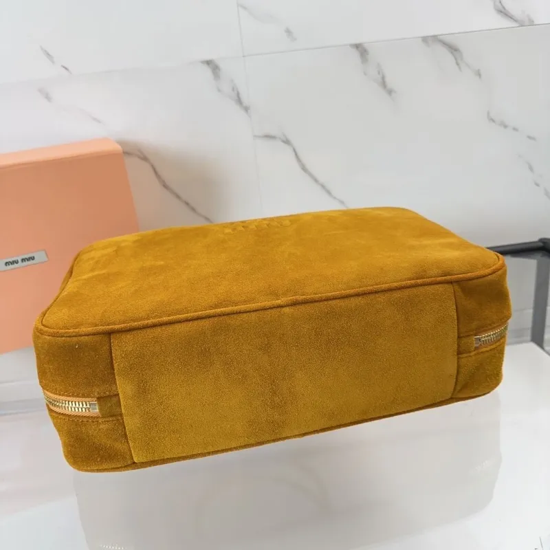 Miu Miu Mustard Suede Top Handle Bag with Mini Pouch - Image 6