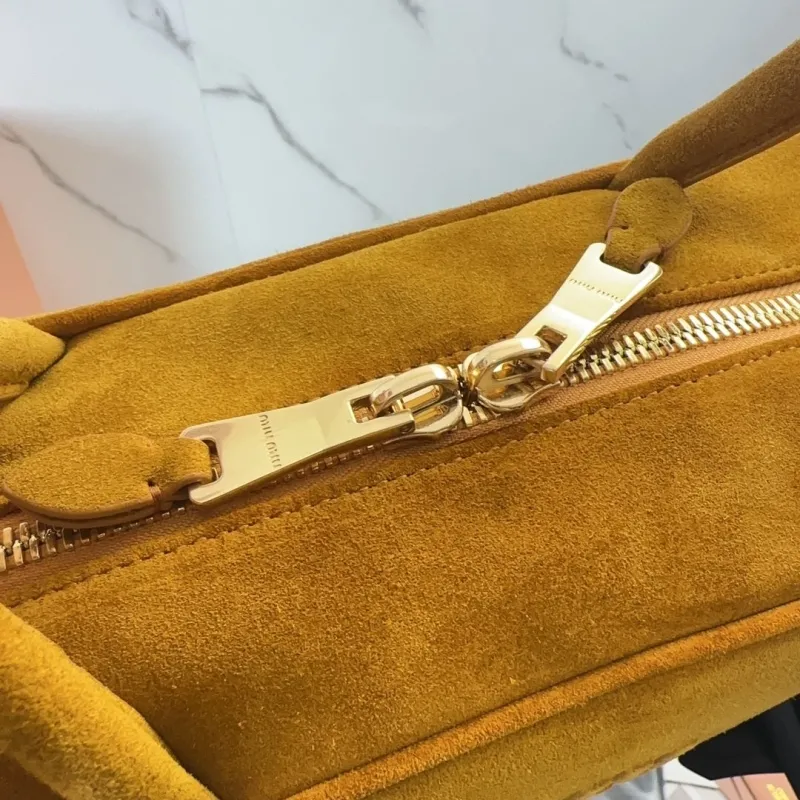 Miu Miu Mustard Suede Top Handle Bag with Mini Pouch - Image 7
