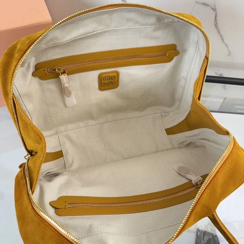 Miu Miu Mustard Suede Top Handle Bag with Mini Pouch - Image 8