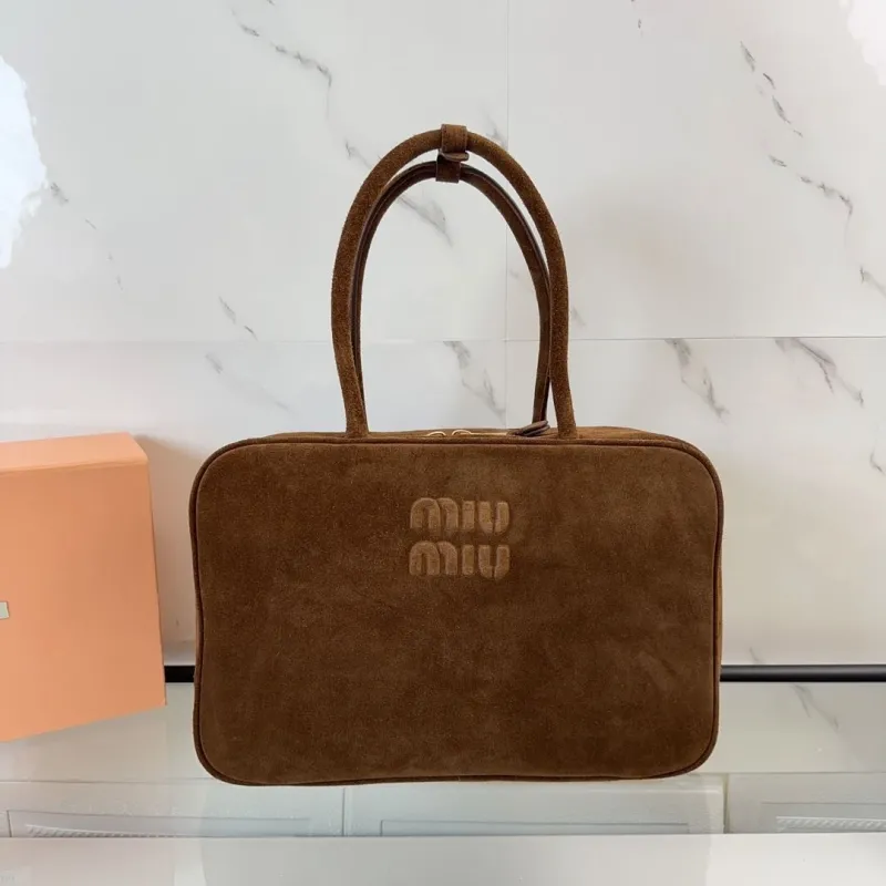 Miu Miu Brown Suede Top Handle Bag 496