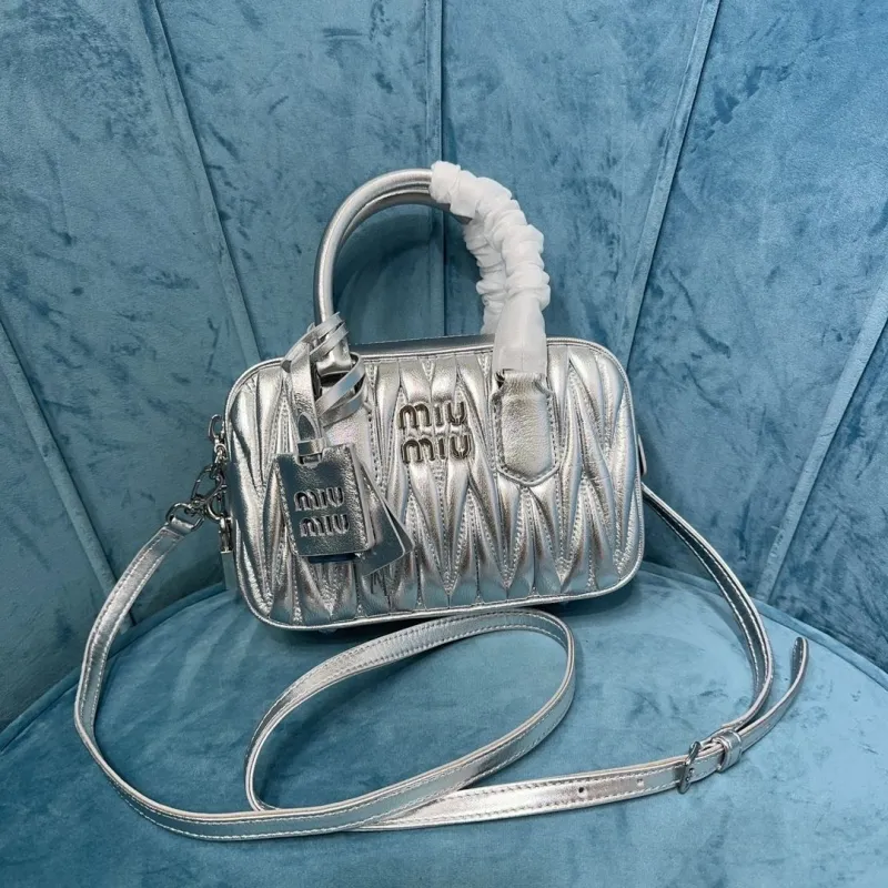 Miu Miu Silver Matelassé Top Handle Crossbody Bag