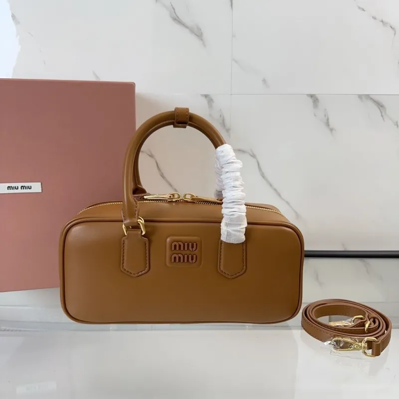 Miu Miu Brown Leather Top Handle Bag with Strap 519