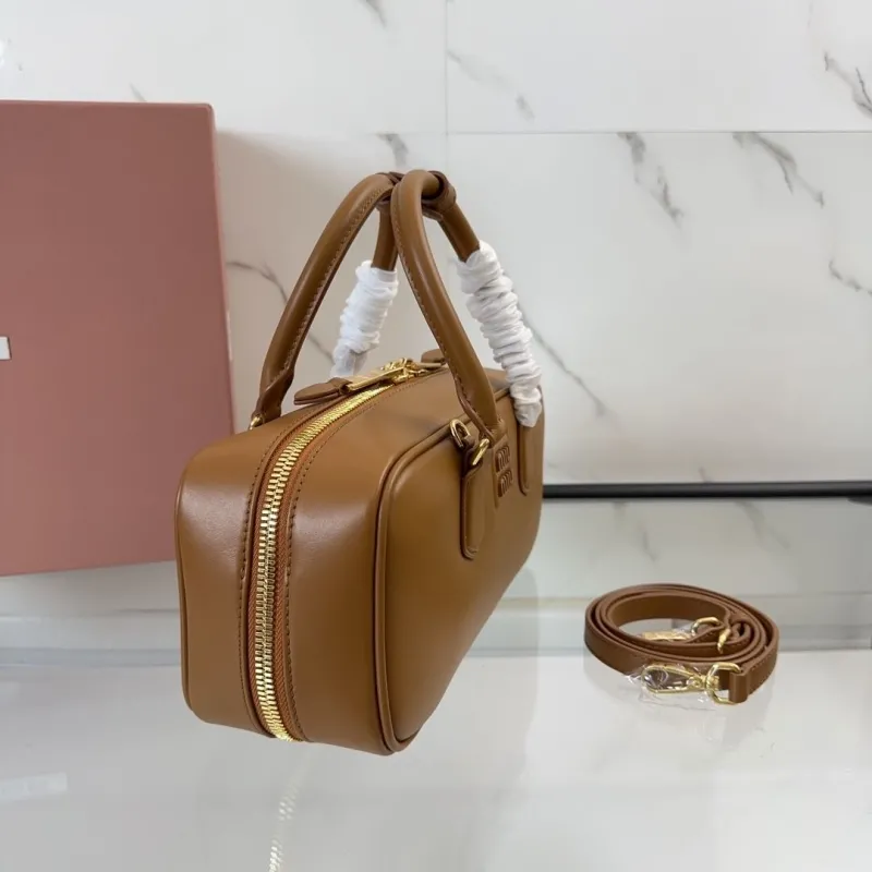 Miu Miu Brown Leather Top Handle Bag with Strap 519 - Image 3