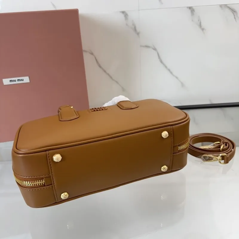 Miu Miu Brown Leather Top Handle Bag with Strap 519 - Image 6