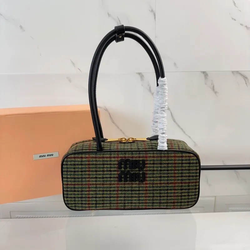 Miu Miu Green Plaid Top Handle Bag 533