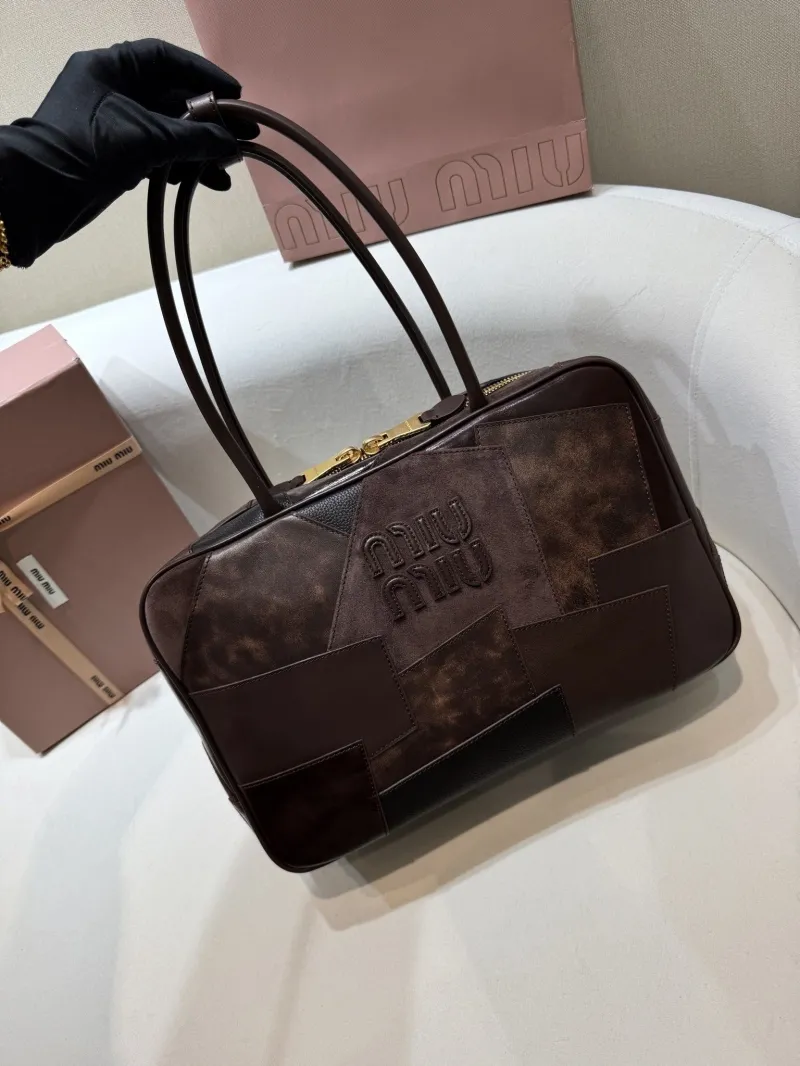 Miu Miu Brown Patchwork Top Handle Bag 539