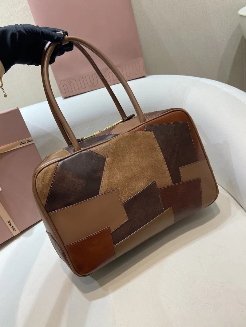 Miu Miu Brown Patchwork Top Handle Bag 541 - Image 3