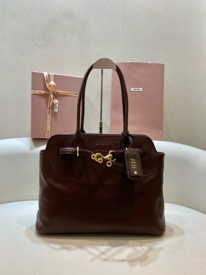Miu Miu Brown Leather Top Handle Tote Bag 547