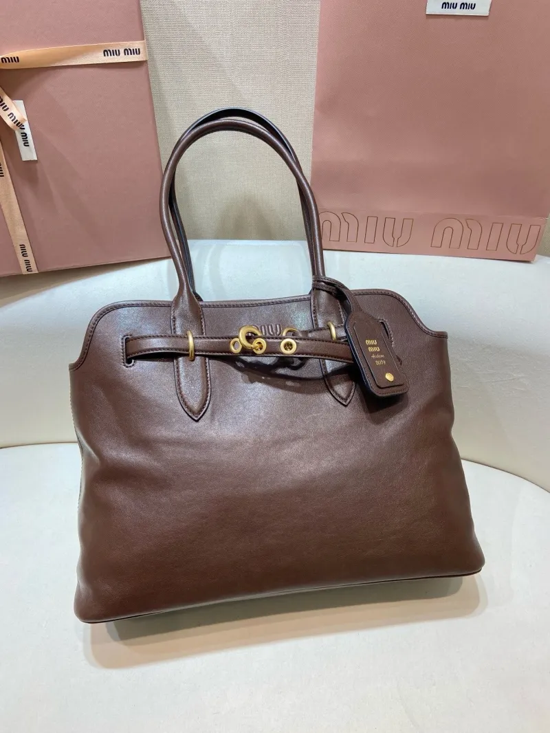 Miu Miu Brown Leather Top Handle Tote Bag 547 - Image 3