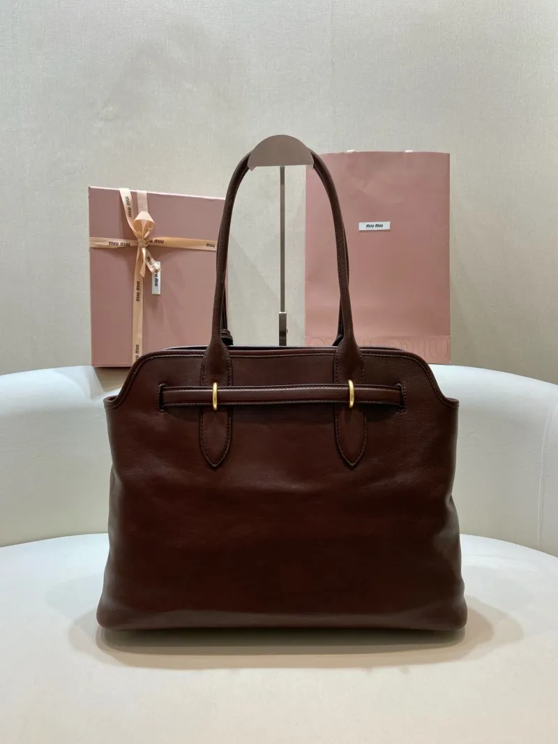 Miu Miu Brown Leather Top Handle Tote Bag 547 - Image 4