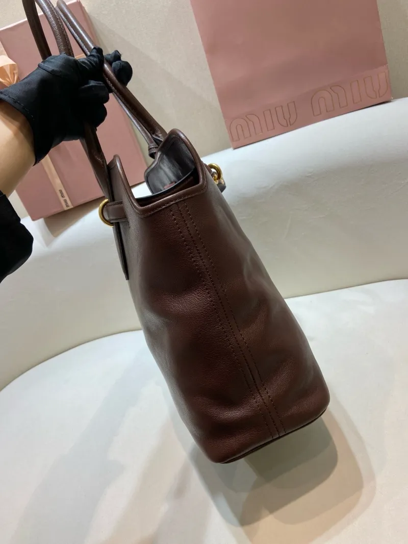 Miu Miu Brown Leather Top Handle Tote Bag 547 - Image 5