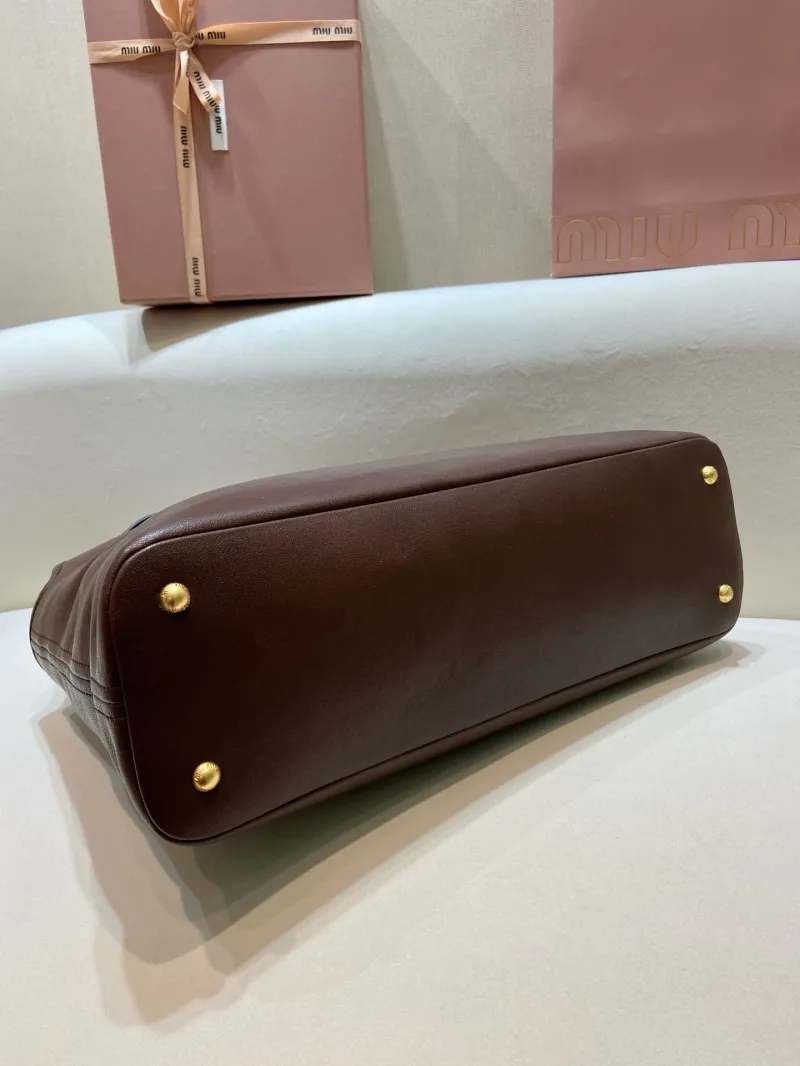 Miu Miu Brown Leather Top Handle Tote Bag 547 - Image 6