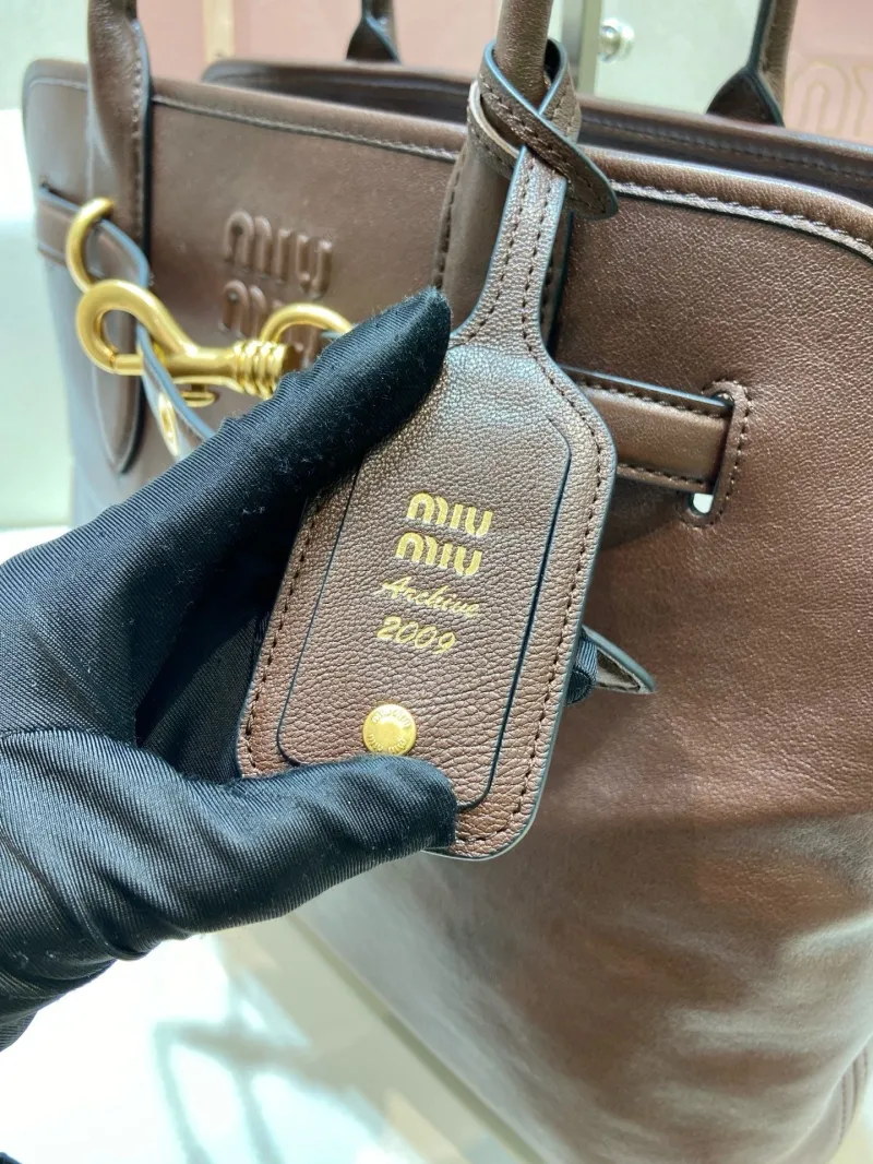 Miu Miu Brown Leather Top Handle Tote Bag 547 - Image 7