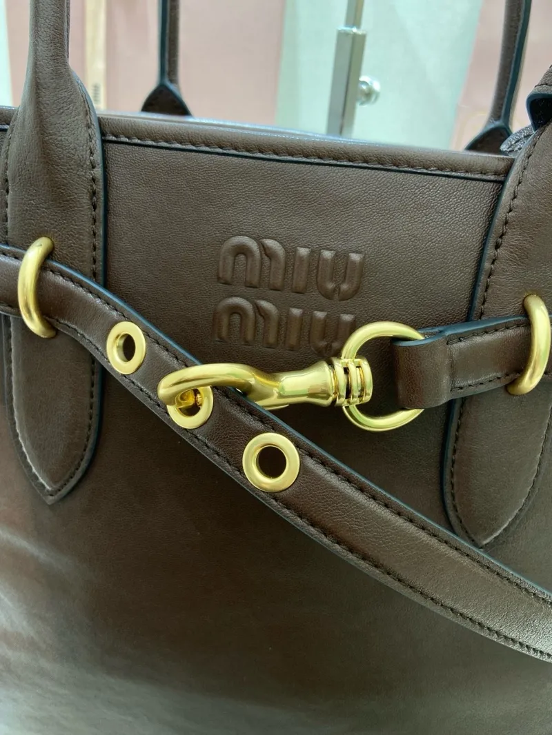 Miu Miu Brown Leather Top Handle Tote Bag 547 - Image 9