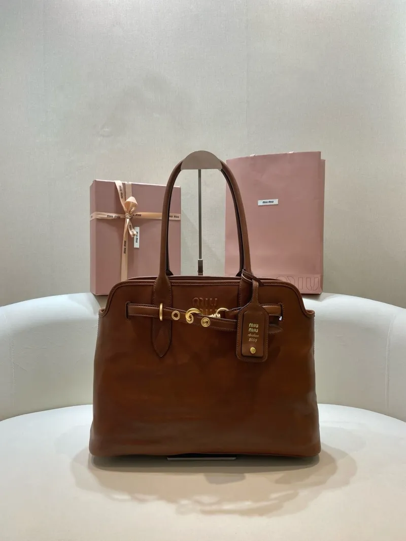 Miu Miu Brown Leather Top Handle Tote Bag 548