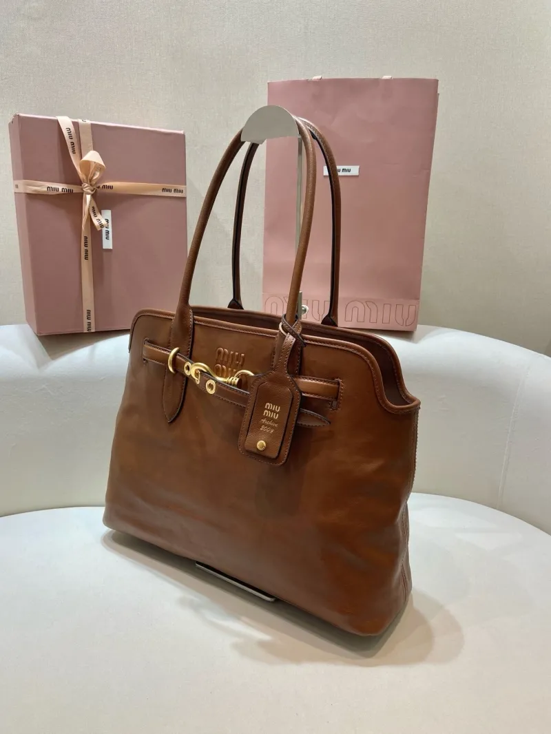 Miu Miu Brown Leather Top Handle Tote Bag 548 - Image 3