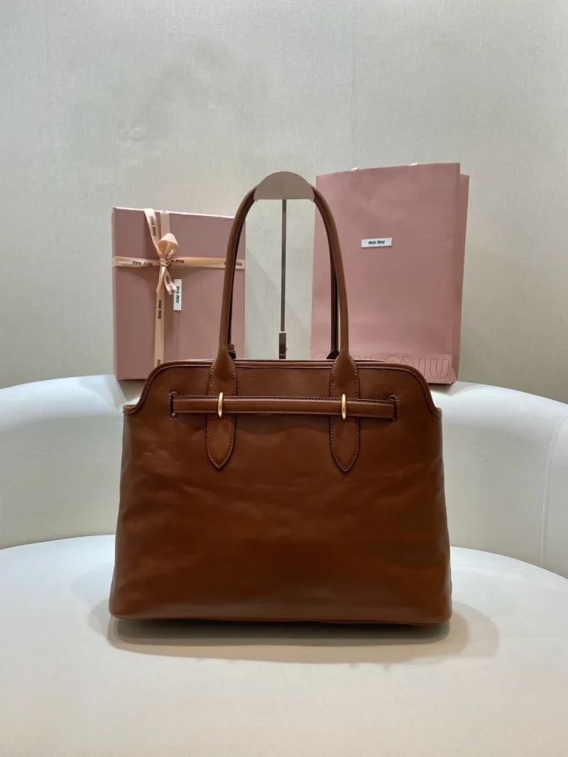 Miu Miu Brown Leather Top Handle Tote Bag 548 - Image 4