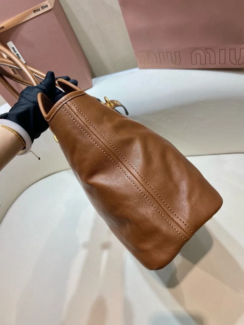 Miu Miu Brown Leather Top Handle Tote Bag 548 - Image 5